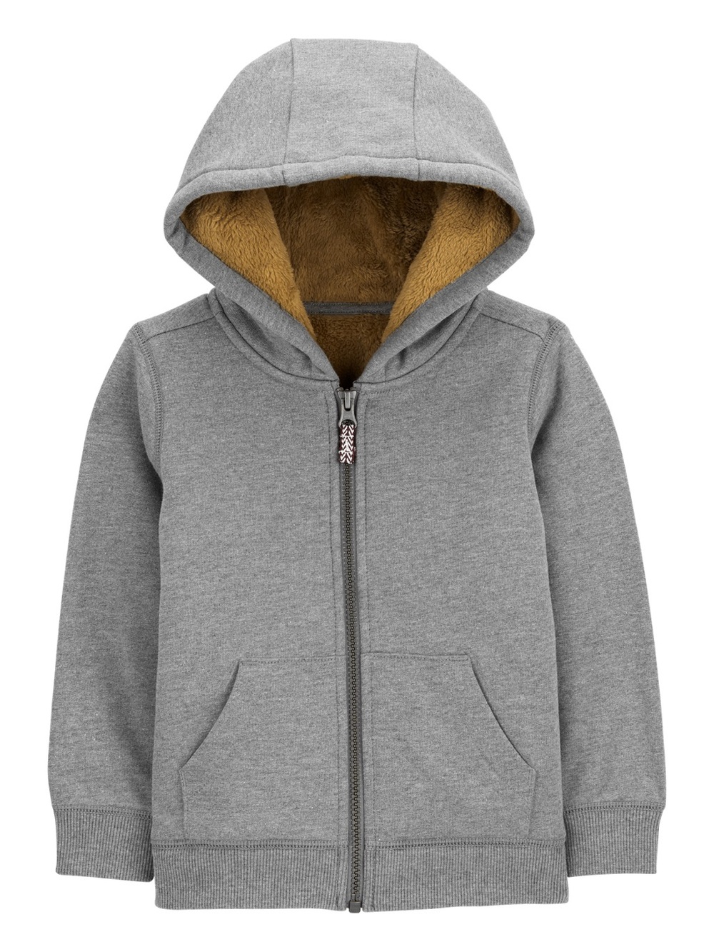 Carters Kids Grey Hooded Zip-Up Jacket with Brown Sherpa Lining